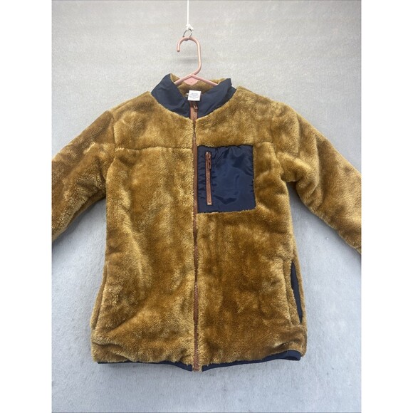 Tommy Bahama Faux Fur Zip Up Jacket Sz L 10 12  Brown Kids Navy Very Warm Sherpa - Picture 1 of 14